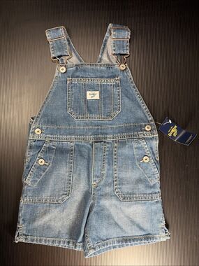 OshKosh B’gosh Blue Vestbak Overalls Shorts Girls Sz 4 NEW Shortalls